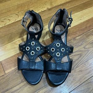 Black sandals gold grommets